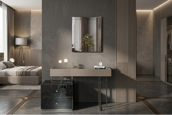 Tavolino consolle con specchio Toletta Tavolo da toeletta Moderno Grigio legno