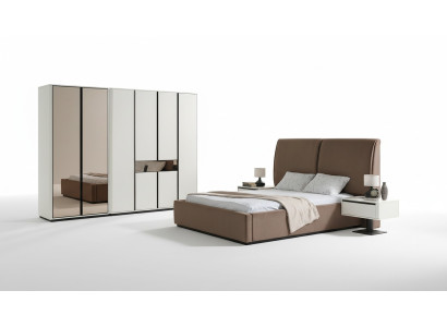Camera da letto set di mobili letto matrimoniale comodini 4 pezzi beige armadio