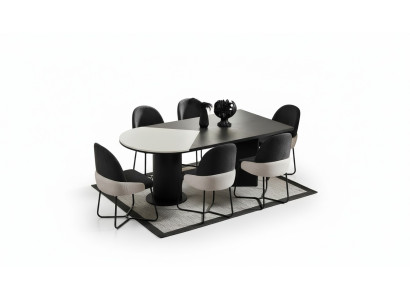 Gruppo da pranzo, gruppo da pranzo, angolo cottura, tavolo da pranzo, sedie 7 pezzi in legno nero