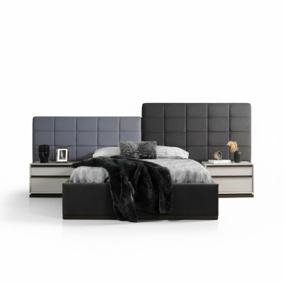 Camera da letto set matrimoniale letto comodini 3 pezzi Grigio Moderno