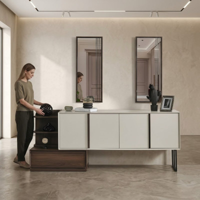 Armadio con specchio credenza gruppo moderno comò bianco