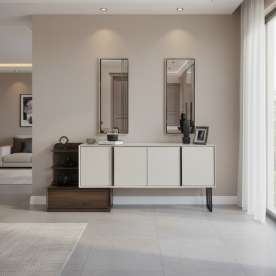 Armadio con specchio credenza gruppo moderno comò bianco