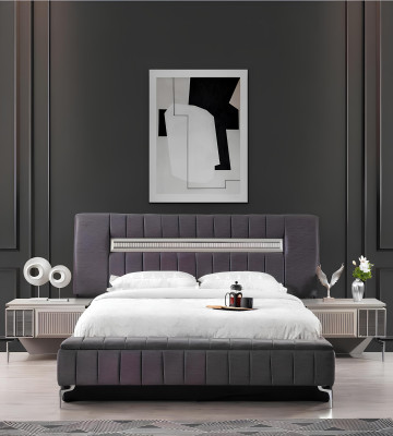 Set da camera da letto con letto matrimoniale, comodini 4 pezzi grigio armadio