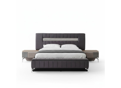 Set di lenzuola matrimoniali comodini camera da letto letto 3 pezzi Grigio Struttura del letto