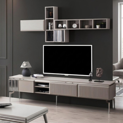 Mobile porta TV a basso Mobile comò Scaffali Supporto TV Armadio Legno Grigio Soggiorno