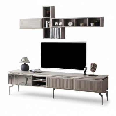 Mobile porta TV a basso Mobile comò Scaffali Supporto TV Armadio Legno Grigio Soggiorno