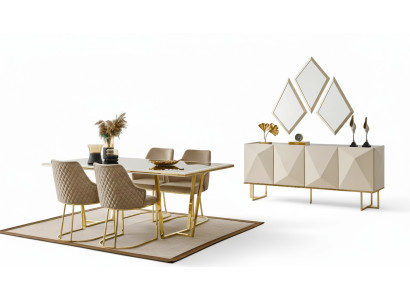 Set da pranzo di lusso con tavolo da pranzo e sedie beige 11 pezzi per la sala da pranzo.