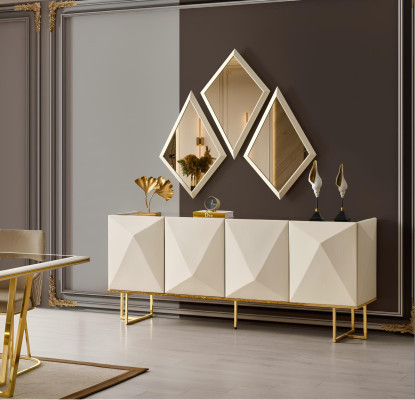 Mobile credenza con specchio beige in legno