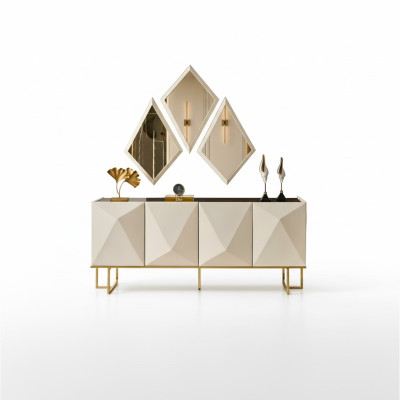 Mobile credenza con specchio beige in legno