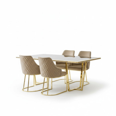 Gruppo di pranzo moderno Set da pranzo di lusso Tavolo da pranzo Sedie da pranzo 7 pezzi Beige Oro
