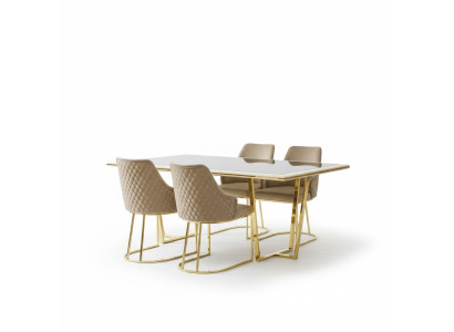 Gruppo di pranzo moderno Set da pranzo di lusso Tavolo da pranzo Sedie da pranzo 7 pezzi Beige Oro