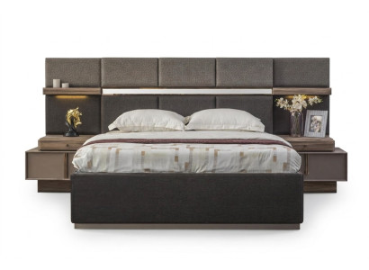 Set completo camera da letto matrimoniale 3 pezzi letto comodini Grigio Tessuto