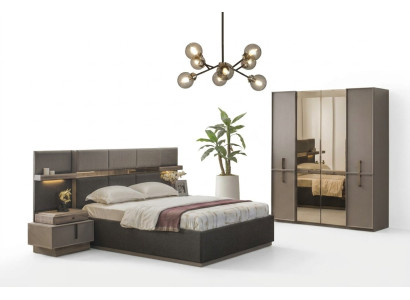 Letto matrimoniale Camera da letto completa Letto 4 pezzi Grigio Comodini Armadio