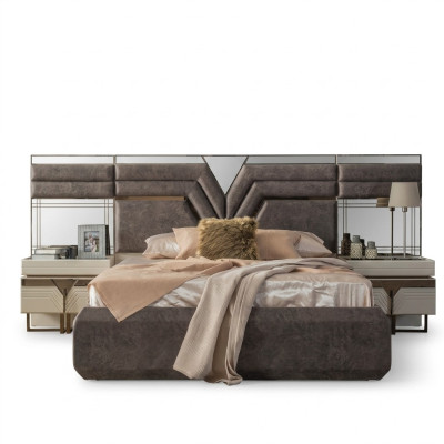 Set camera da letto matrimoniale con lettino comodini 3 pezzi grigio moderno.