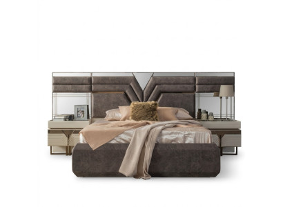 Set camera da letto matrimoniale con lettino comodini 3 pezzi grigio moderno.