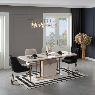 Zona pranzo Set da pranzo Sala da pranzo Tavolo Sedie Set di 7 pezzi Lusso Bianco Moderno