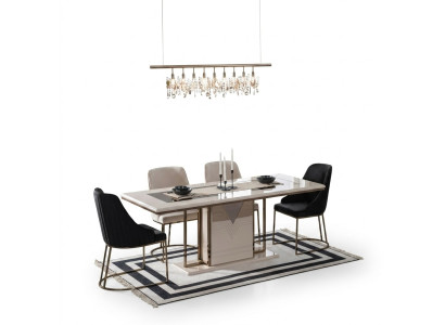 Zona pranzo Set da pranzo Sala da pranzo Tavolo Sedie Set di 7 pezzi Lusso Bianco Moderno