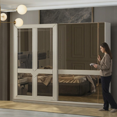 Armadio in legno bianco con specchio per la camera da letto