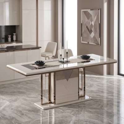 Tavolo da pranzo di lusso Moderno in legno bianco 200cm per sala da pranzo.