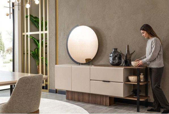 Mobiletto con specchio in legno beige - armadio in legno Design