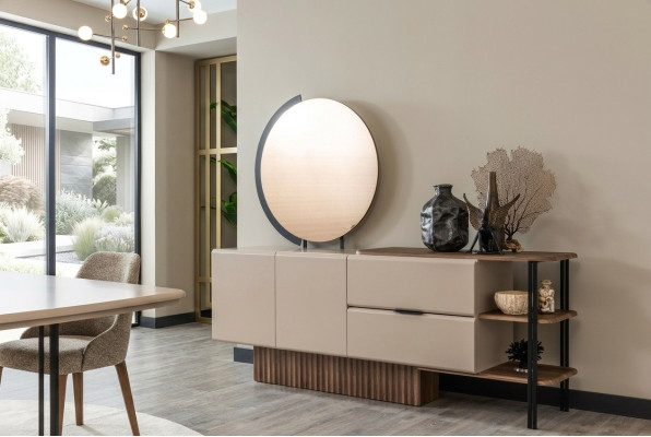 Mobiletto con specchio in legno beige - armadio in legno Design