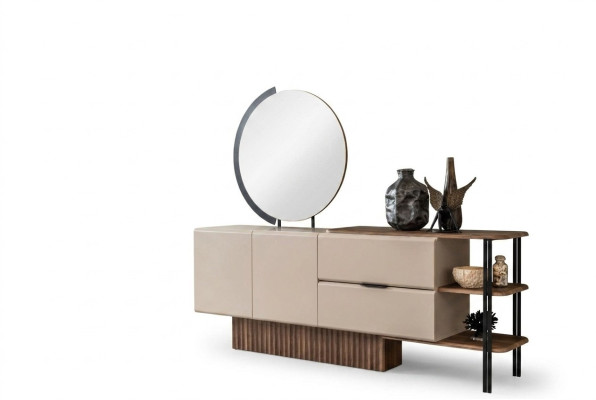 Mobiletto con specchio in legno beige - armadio in legno Design