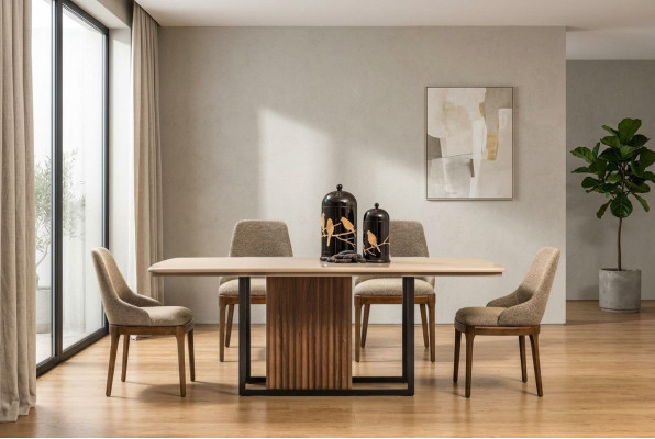 Gruppo da pranzo Completo sala da pranzo Tavolo sedie 7 pezzi Beige Angolo pranzo Set