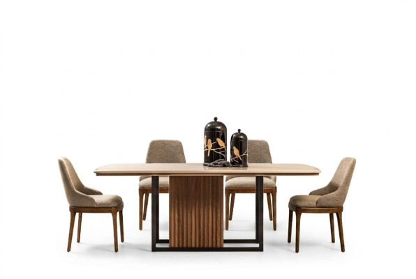 Gruppo da pranzo Completo sala da pranzo Tavolo sedie 7 pezzi Beige Angolo pranzo Set