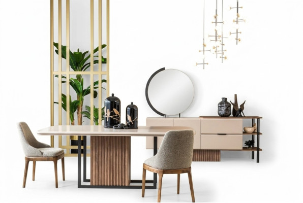 Sala da pranzo Set tavolo e sedie completo 9 pezzi Beige Set angolo pranzo