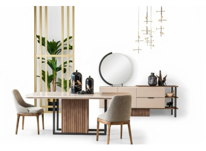 Sala da pranzo Set tavolo e sedie completo 9 pezzi Beige Set angolo pranzo