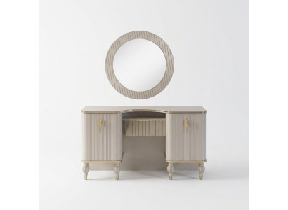 Tavolo da trucco beige Designer Specchio consolle da toeletta da trucco.   Tavolo da trucco beige Designer Specchio consolle da toeletta da trucco.