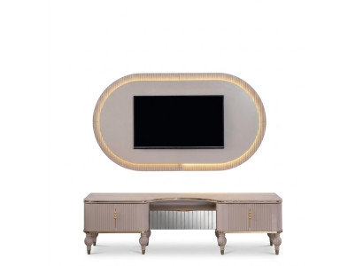 Moderne Soggiorno Beige Set Parete Design RTV Lowboard Pannello Parete 2 pezzi