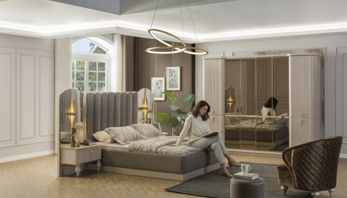 Camera da letto di lusso Letto matrimoniale di design Armadio comodini