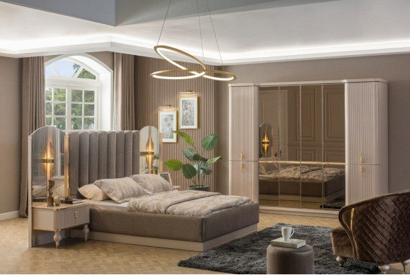 Camera da letto di lusso Letto matrimoniale di design Armadio comodini