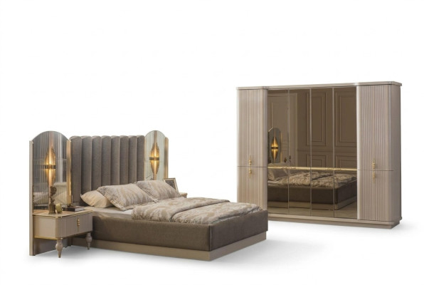 Camera da letto di lusso Letto matrimoniale di design Armadio comodini