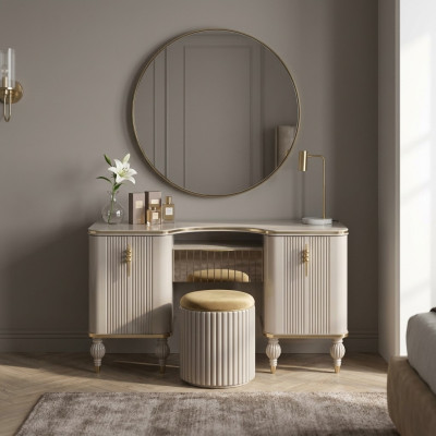 Tavolo per il trucco beige, design del tavolo per il trucco, camera da letto, mobili esclusivi