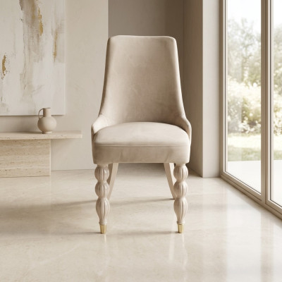 Moderne sedie da pranzo di design, sedie da cucina x6 in tessuto beige.