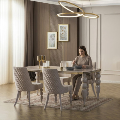 Tavolo da pranzo beige Tavolo di lusso in legno Mobili per sala da pranzo di design Nuovo