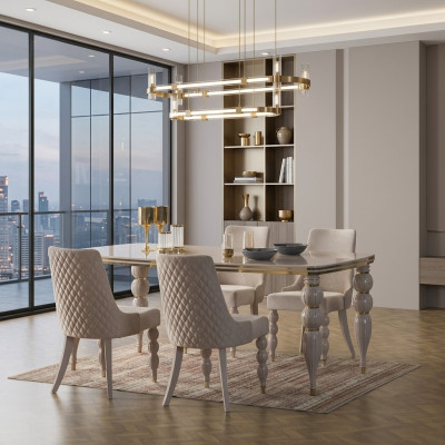Tavolo da pranzo beige Tavolo di lusso in legno Mobili per sala da pranzo di design Nuovo