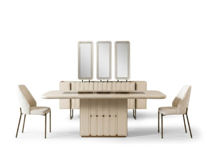 Moderno set da sala da pranzo bianca tavolo buffet sedie x3 specchio 9 pezzi.