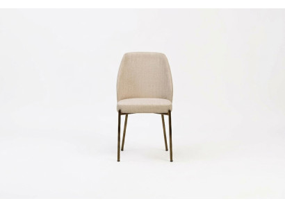 Esclusiva set di sei sedie da sala da pranzo beige completamente imbottite.