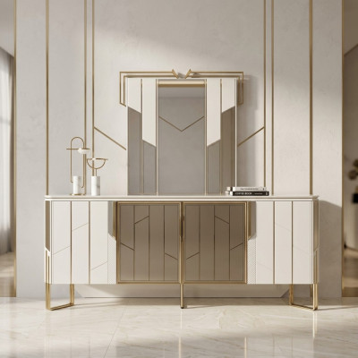 Mobile portaoggetti di lusso con specchio credenza comò armadietto in legno design bianco