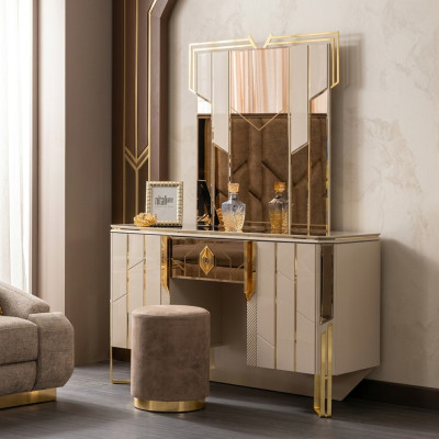 Tavolo da toeletta Specchio Tavolo da trucco Consolle da trucco Tavolo consolle Beige