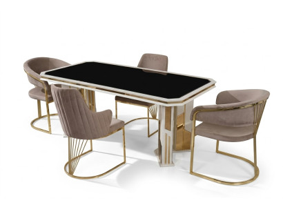 Lussuoso set da pranzo in beige composto da tavolo da pranzo e sedie, 7 pezzi.