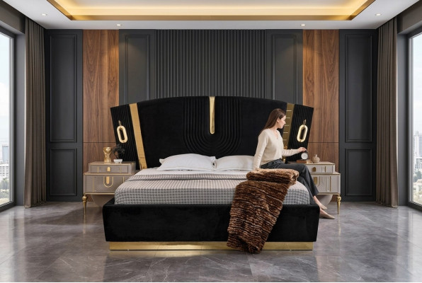 Camera da letto set matrimoniale comodino 3 pezzi lusso nero