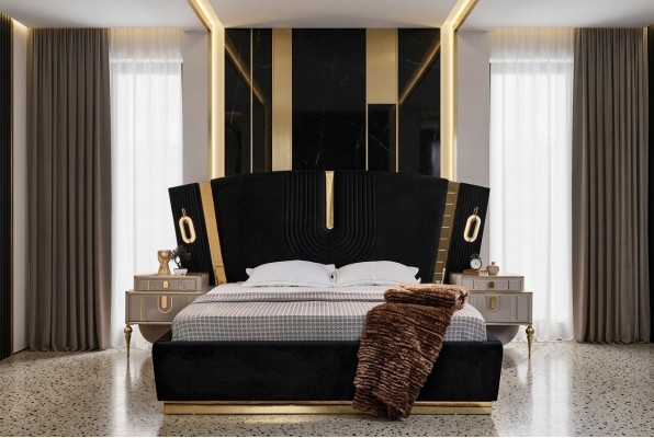 Camera da letto set matrimoniale comodino 3 pezzi lusso nero