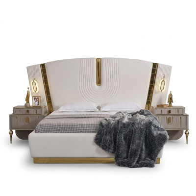 Camera da letto set letto matrimoniale Comò Comodini Bianco 3 pezzi lusso