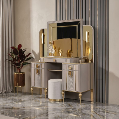 Set da toeletta tavolo da trucco console per il trucco beige.