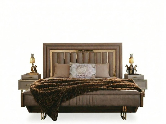 Mobili camera da letto completi Letto matrimoniale Letti Tavolini comodino Beige 3 pezzi