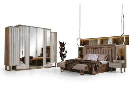 Mobili da camera da letto completi, letto matrimoniale, comodini beige 4 pezzi